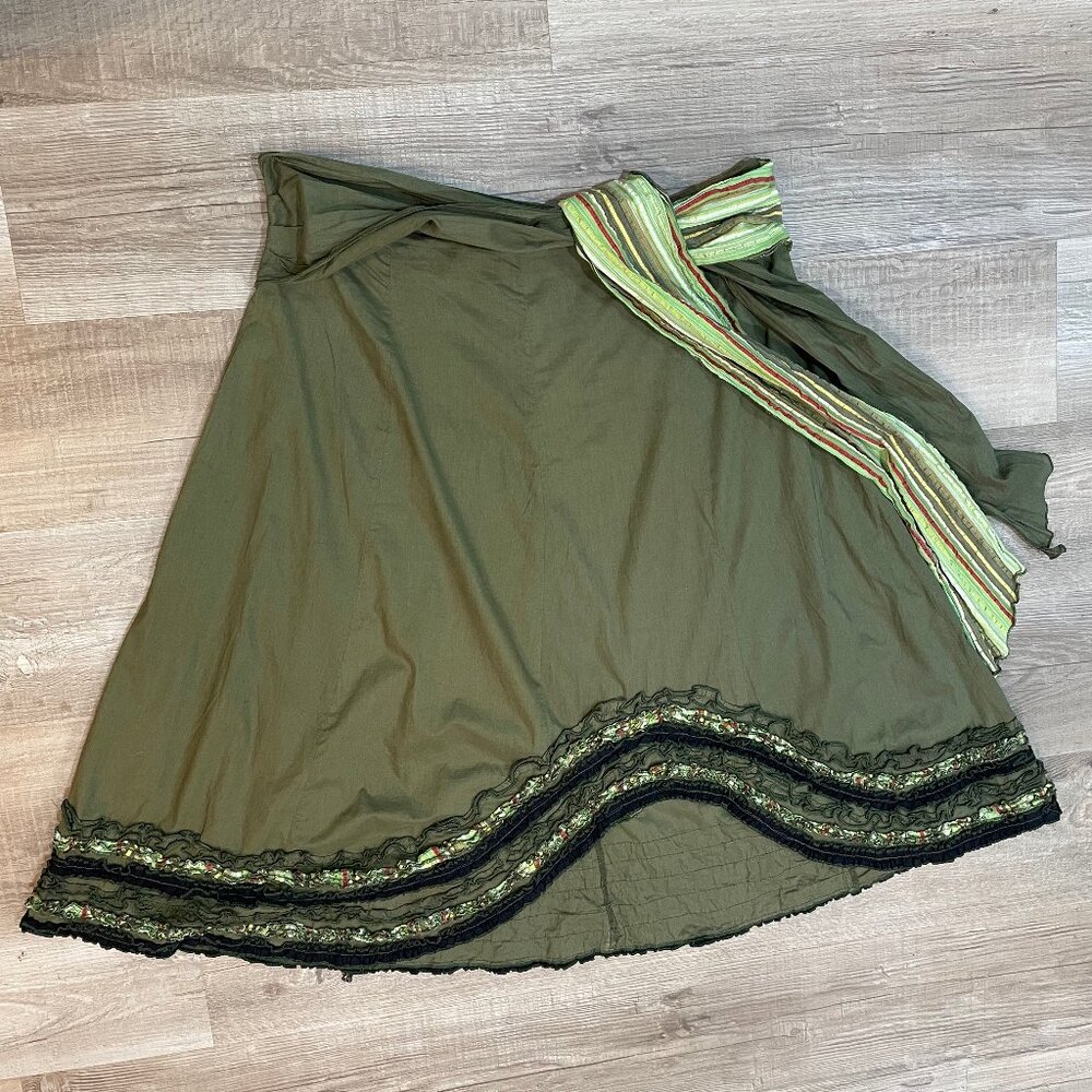Olive Green Asymmetrical Skirt, Size L